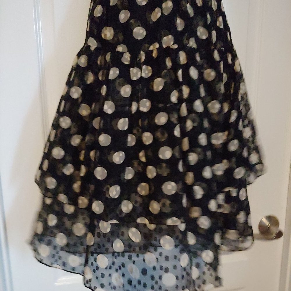 Hanae Mori Vintage 100% Silk Short Sleeve Button Top Tiered Midi Skirt Polka Dot - Picture 4 of 16
